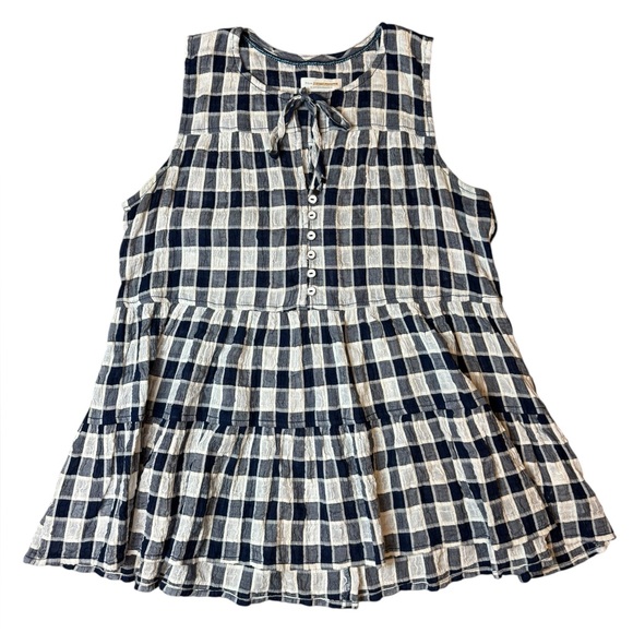 Anthropologie Pilcro The Letterpress Checker Blue Tiered Shirt Size S NWOT - Picture 2 of 8